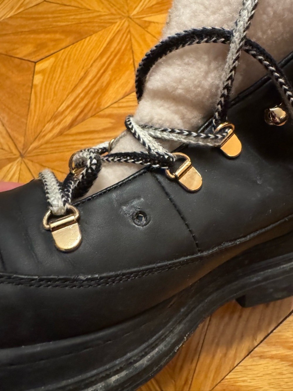 Chanel Black and Shearling-Trim Lace-Up Winter Snow Boots - Picture 9 of 16